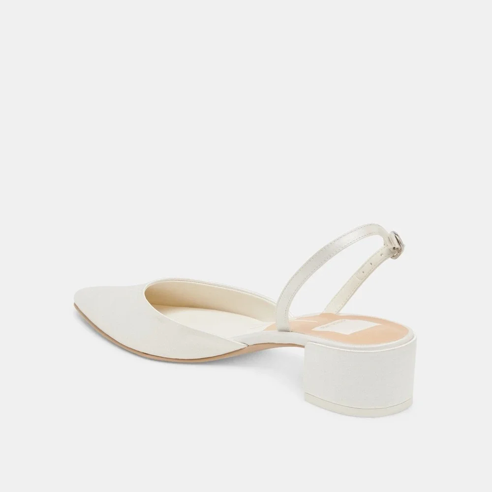 Dolce Vita Carel Pointed Toe Low Block Heel Pumps True White Satin Sz 7